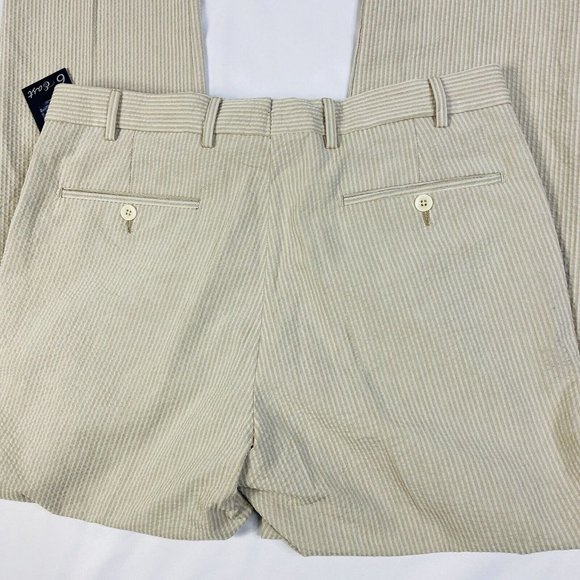 NWT 6 East Beige w/ Tan Stripe Seersucker Ctn Unfinished Flat Front Pants 34X38 - Picture 10 of 10